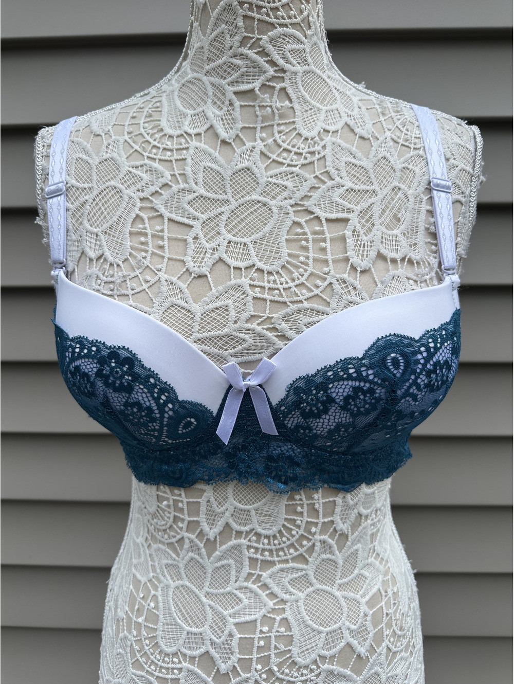 White and Blue Lace Bra Feminine Vintage Style Underwire